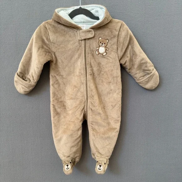 Carter's Baby Hooded Bunting Snow Suit Plush Pram Zip Soft Light Brown 6-9Months