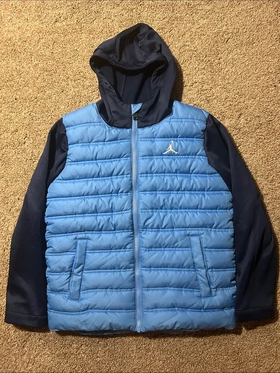 Jordan Blue and Navy Puffer Hoodie Jacket