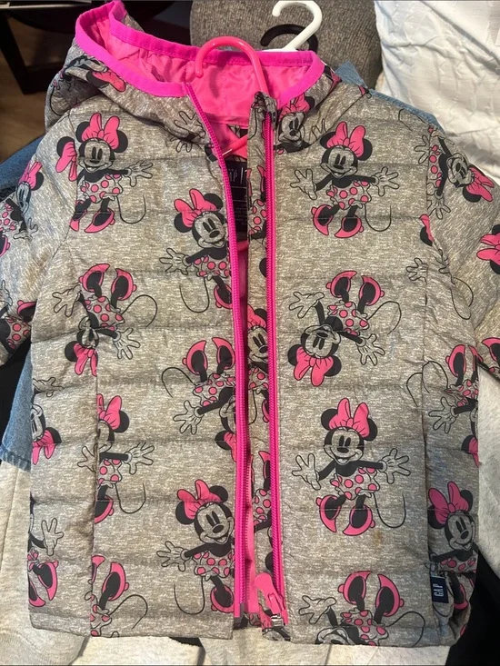 GAP Girls' Minnie Mouse Gray & Hot Pink Puffer Jacket 50%OFF SEND OFFER