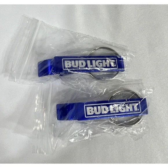 Bud Light Blue Aluminum Bottle Opener Keychain Set of 2 New in Pack