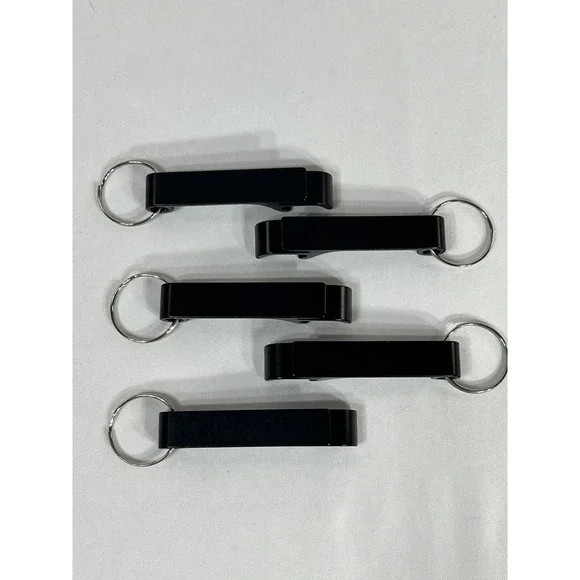 5 Pack Black Aluminum Bottle Opener Keychain Set for DIY Crafting and Engraving