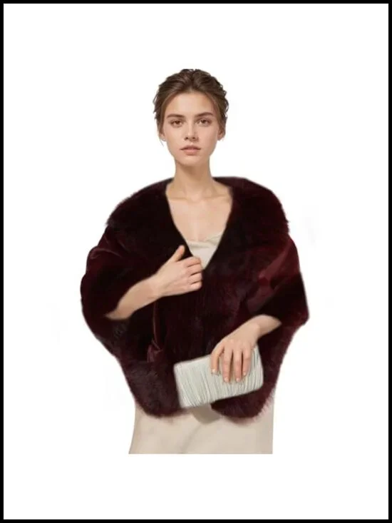 Faux Fur Wrap Cape Shawl Winter Warm Luxury Cloak Party Evening Formal Coat