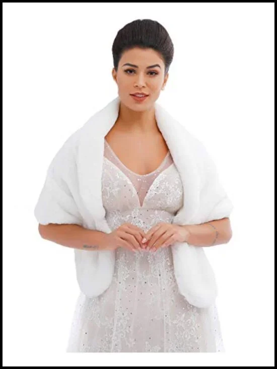 Sleeveless Faux Fur Shawl Wrap Wedding Bridal Stole