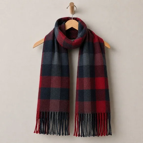 Geoffrey Beene Buffalo Plaid Scarf Mens Womens‎ Red Black Preppy Tartan Italy