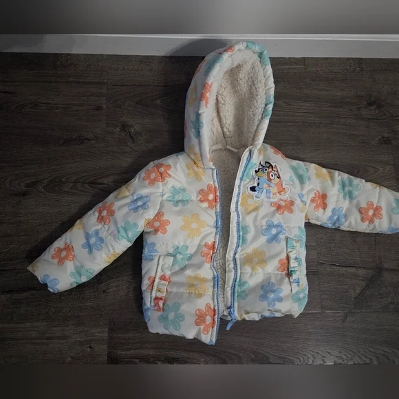 Girls Bluey Floral Puffer Jacket Size 3t