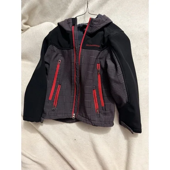 Weatherproof Kids Softshell Jacket S Small Gray Black Plaid Fleece Hooded