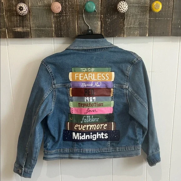 Kids Blue Denim Jean Jacket with Colorful Book Spine Patch