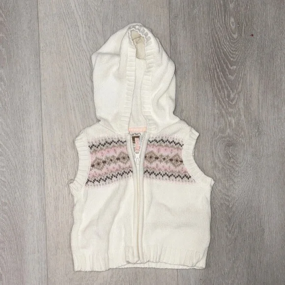 262. Carter's White and Pink Hooded Vest Size 3 months