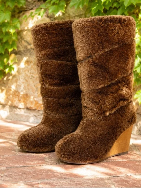 TORY BURCH Cozy Winter Warm Cocoa Brown Kiki Shearling Sherpa Boots, 9M