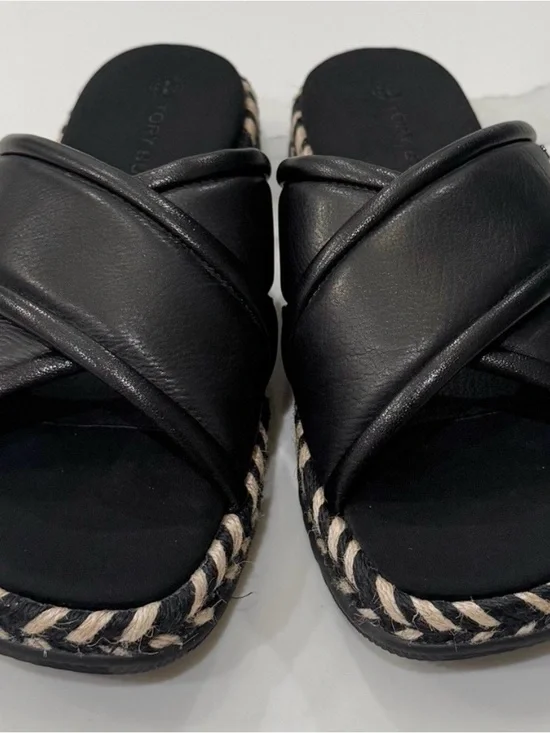 Tory Burch Sandals. Criss cross espadrille slide with calf leather
