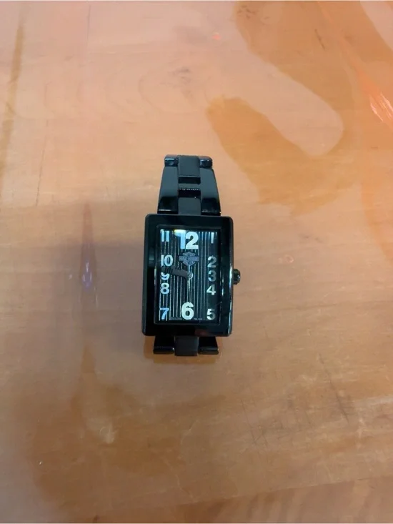Bulova Black Rectangular Dress Watch with Metal Link Bracelet