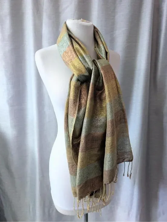 Gold Silver Bronze Metallic Wide Scarf
