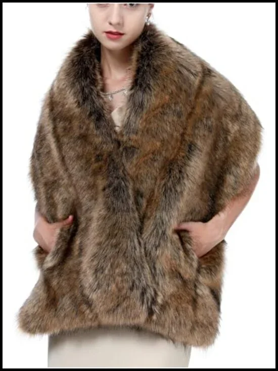 Faux Fur Shawl Cape Wrap Wedding Party Stole Winter Bridal Long Scarf