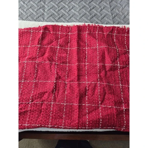 Red Silver Metallic Striped Large Rectangle‎ Scarf Fringe Lightweight Gauzy