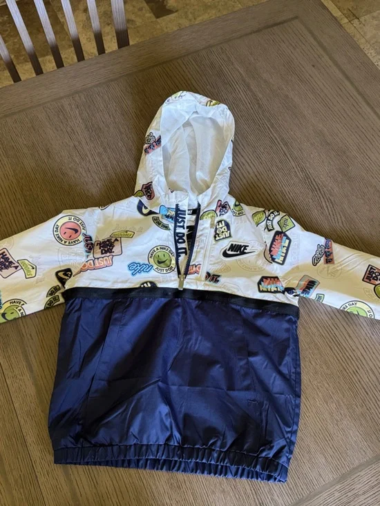 Nike Kids White Multi-Print and Navy Half-Zip Hooded Rain Jacket