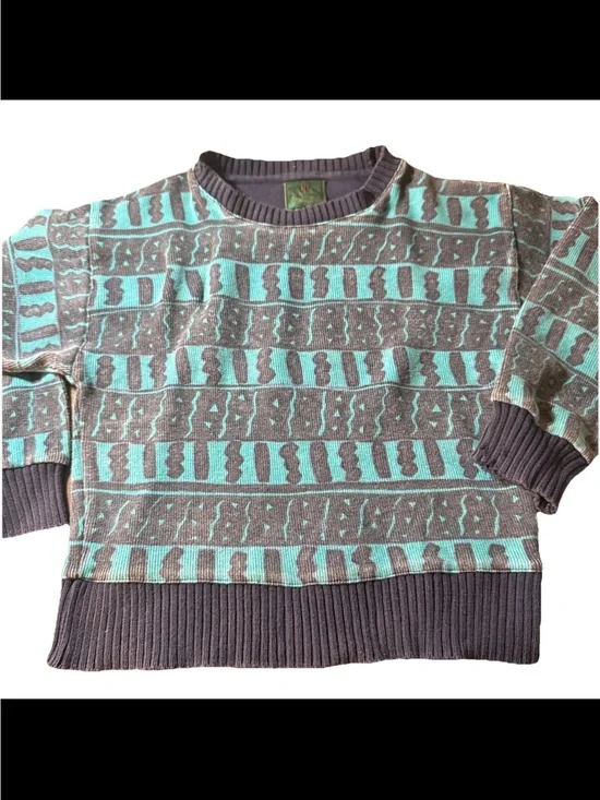 GIESSWEIN Vintage Crewneck Sweater Geometric Patterns Blue Men's. Youth Small