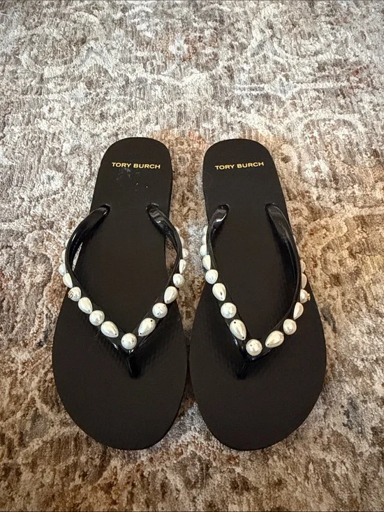 Tory Burch Faux Pearl Flip Flops
