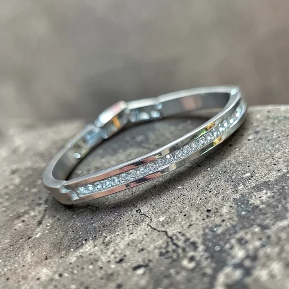 Stainless‎ Steel Faux Pave Diamond Bangle Bracelett Adjustable
