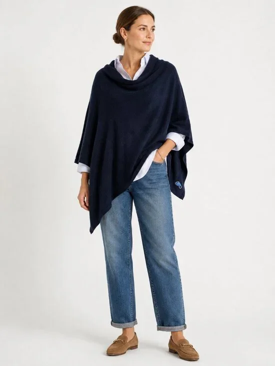 NWT Peter Millar Cashmere Shawl Poncho One Size Navy Luxury Wrap Cape Made in Sc