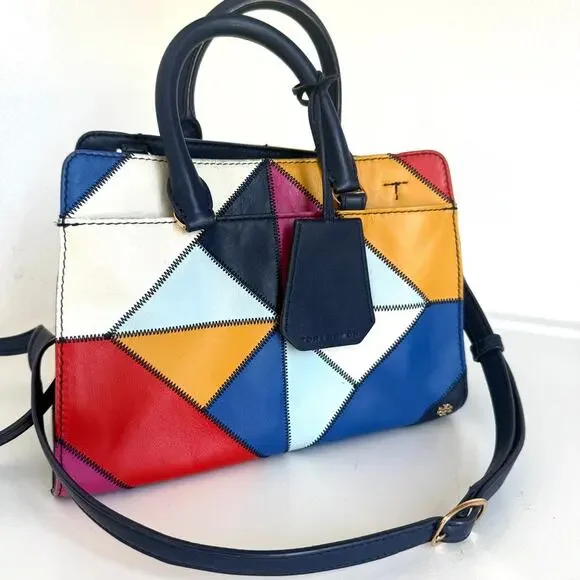 TORY BURCH Patchwork Satchel‎ Colorblock Leather Crossbody Bag Top Handle