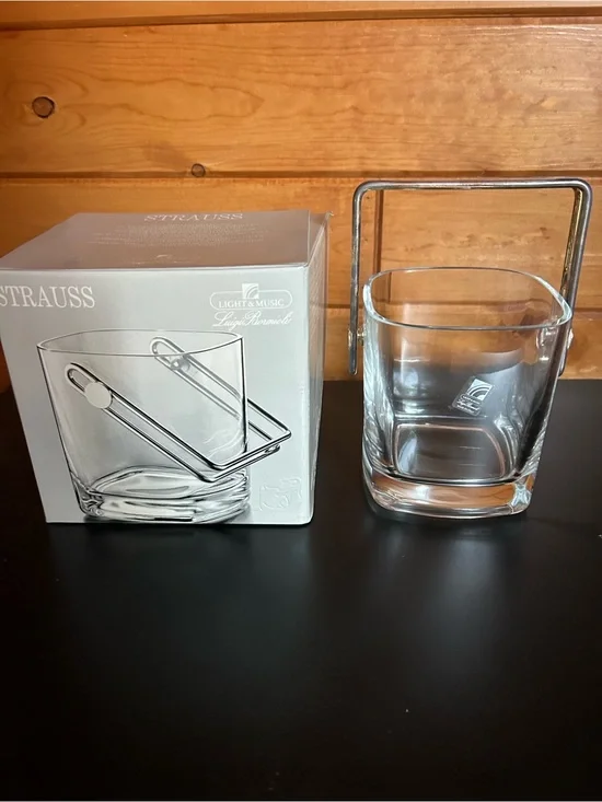 Luigi Bormili STRAUSS Blown Crystal Ice Bucket - Clear with Silver-Plated Hand