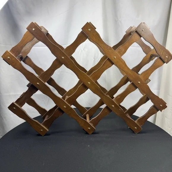 Vintage Wooden‎ Folding Accordion Style Wine 8 Bottle Rack
