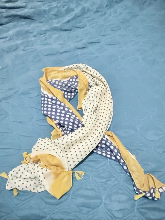 Polka Dot Tassel Scarf in Navy, White & Gold