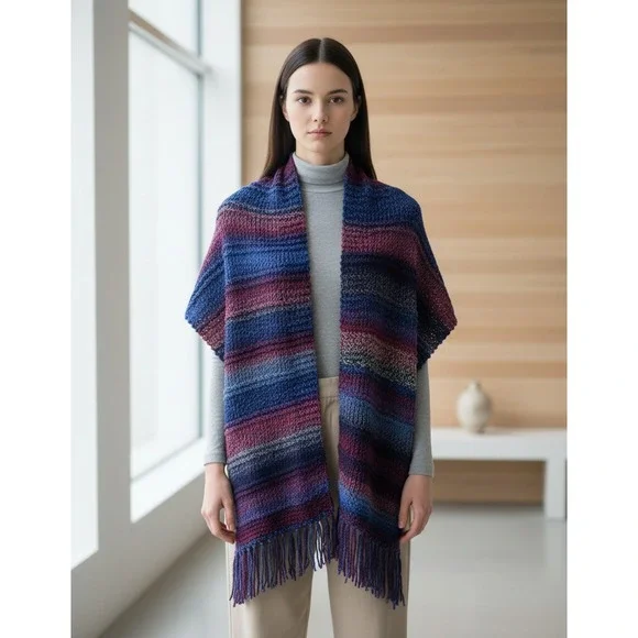 NEW Blue Burgundy Chunky Shawl Wrap Scarf Boho Hippie Indie Artsy‎ Western Retro
