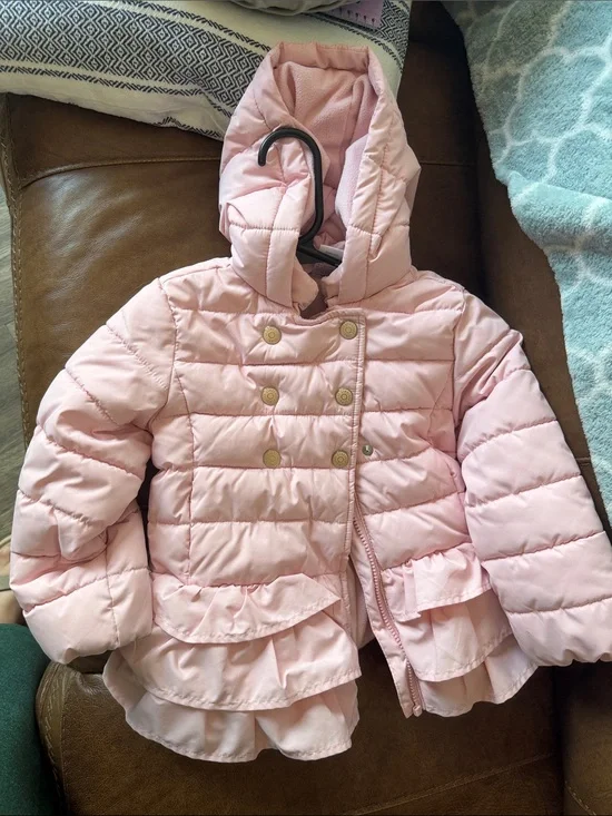 Gymboree Light Pink Hooded Ruffle-Trim Puffer Coat