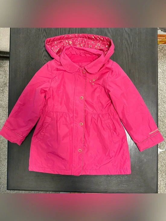 London Fog Girls Pink Hooded Fleece Lined Jacket Coat Size 6X Bow Back