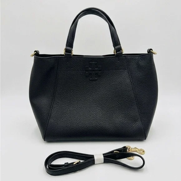 Tory Burch McGraw Small Carryall Bag in Black Pebbled Leather