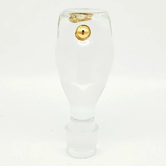 Vtg MCM Glass Decanter Stopper Bottle Topper Clear Gold Button Detail 4.25