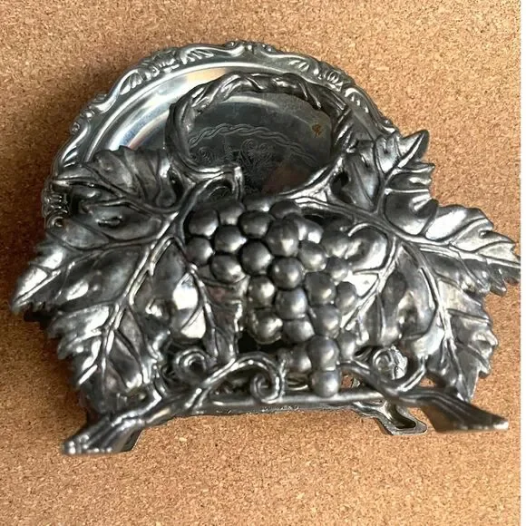 Vintage Silver Plated Grape Vine Coasters & Holder Set of 9, 1 New Scalloped 4
