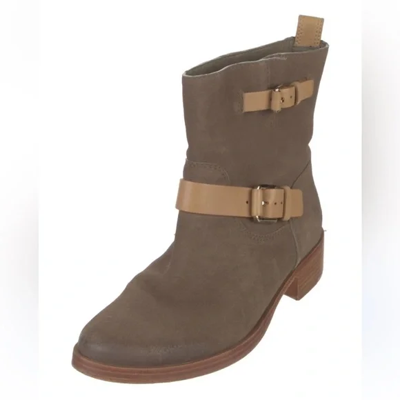 Tory Burch Moto‎ oiled distressed suede and leather tan boots Sz 11