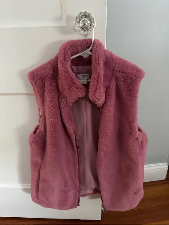 J. Crew Plush Faux-Fur Vest in Dusty Rose Pink