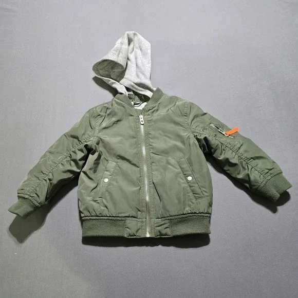 H&M Kids Green Hooded Bomber Jacket Boys Girls Size 2 Years winter warm
