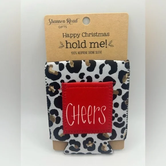 Cheers Neoprene Drink Sleeve - Christmas Leopard OSFM NWT