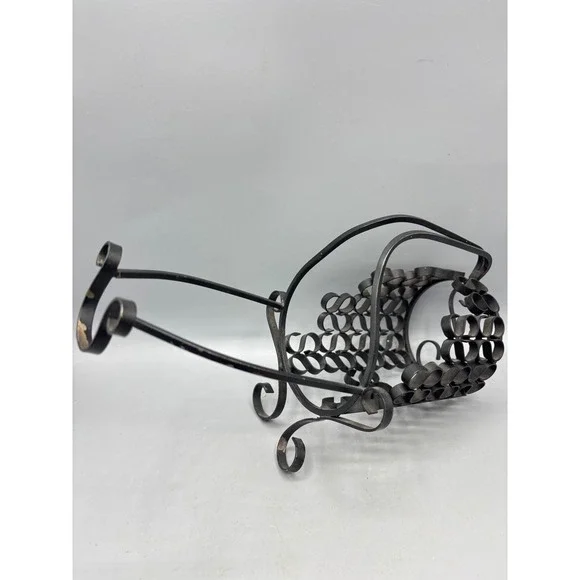 Vintage Wrought Iron Wine Bottle Holder Single Cradle Black Metal‎ Scrollwork