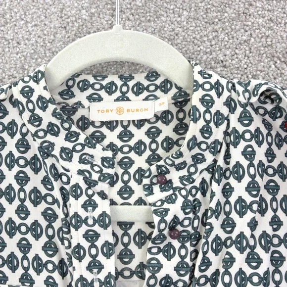 Tory Burch Katie Link Print Shirtdress‎ Rayon Midi Long Sleeve Button Up Size S