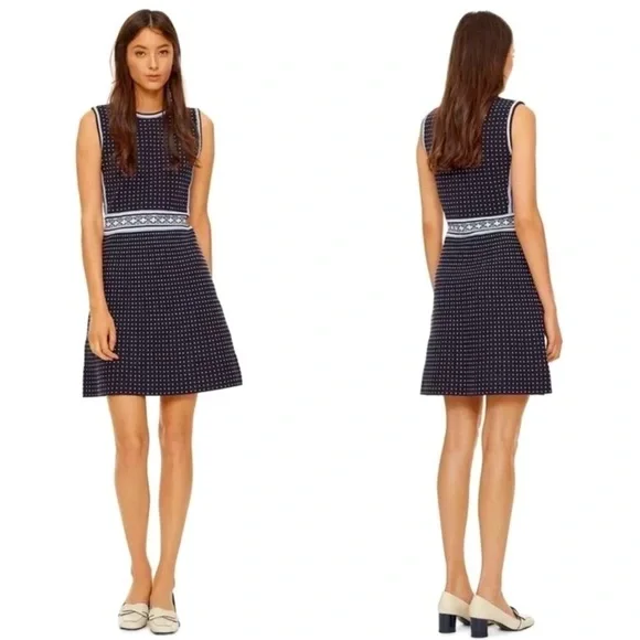 🔥🆕 TORY BURCH navy geo stitch knit dress SIZE SMALL