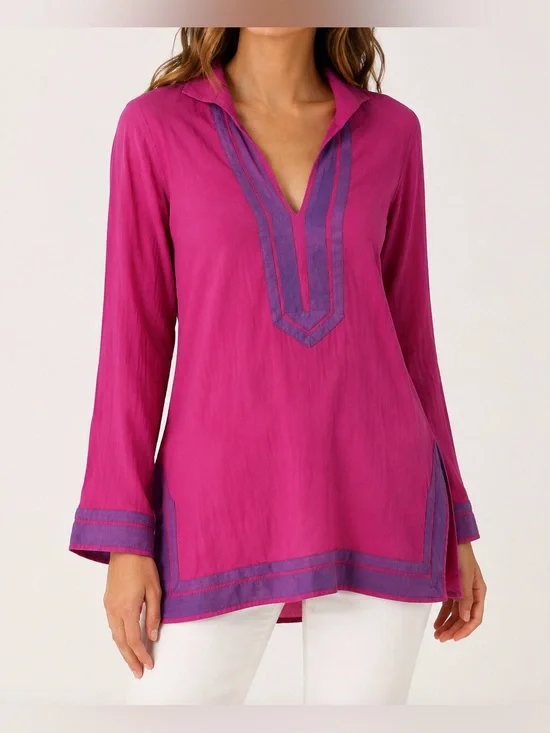 Tory Burch Fuchsia and Purple Trim Cotton Tunic - Size 4