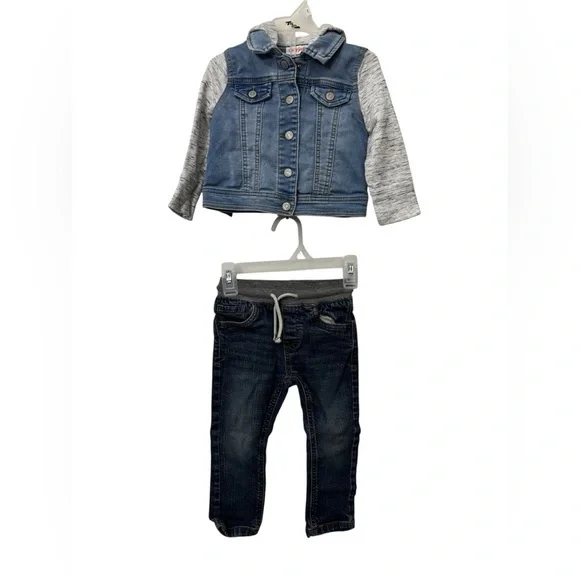 Cat & Jack Blue Denim‎ Jacket with Gray Sleeves and pants