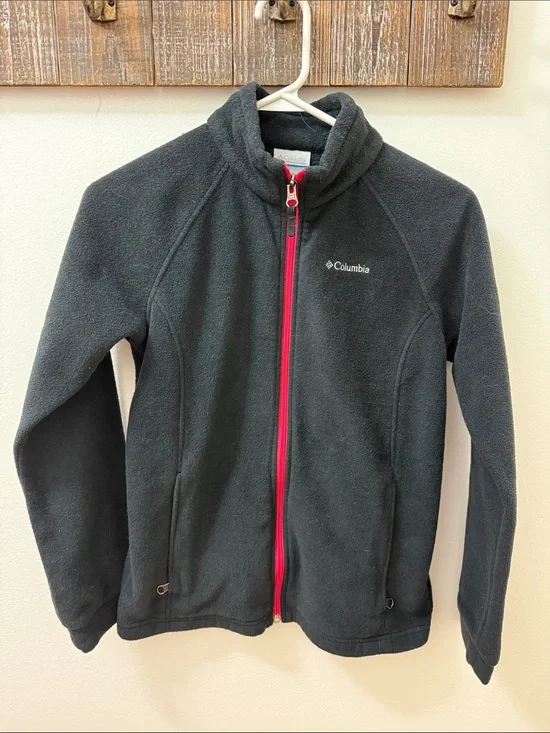 Columbia Black Fleece Jacket with red Zip Trim
