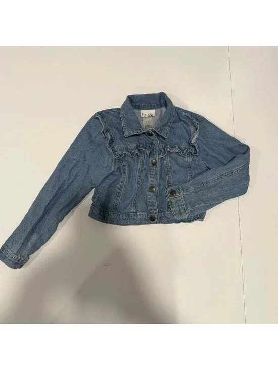 Nicole Miller New York‎ Girls Blue Ruffle Denim Jean Jacket Cropped Size 6 NMNY