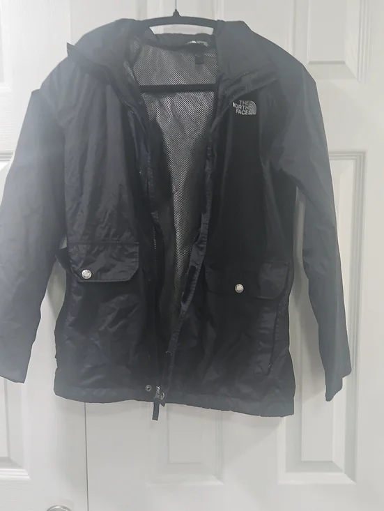 The North Face Black Hooded Rain Jacket with Snap Pockets