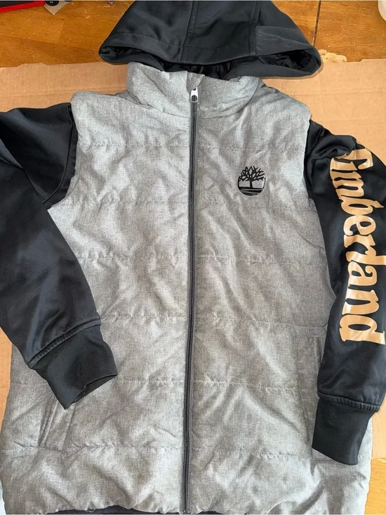 Timberland Hooded Puffer Jacket - Gray & Black L 14/16 boys A26