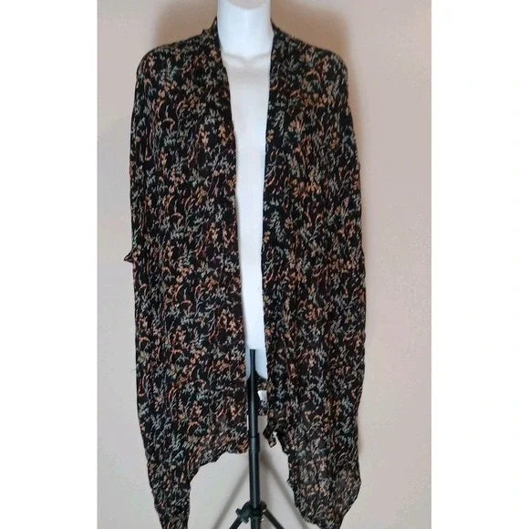 Treasure Bond Women Oversize‎ black Kimono Multi Color Floral  Drape Shawl OS