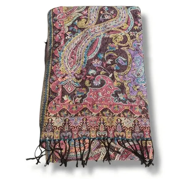 Modern Expressions Scarf Colorful Paisley Woven Shawl Wrap Fringe Detail‎ Boho