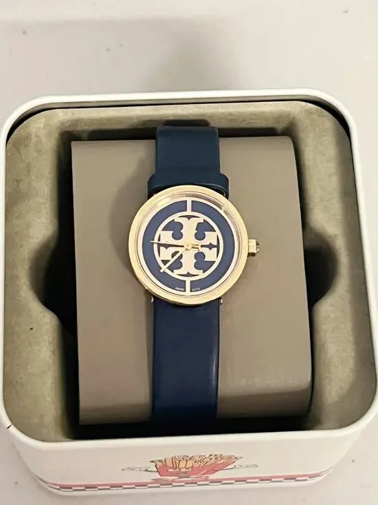 Tory Burch TRB4003 Reva Navy Leather Strap 28mm Swiss Watch