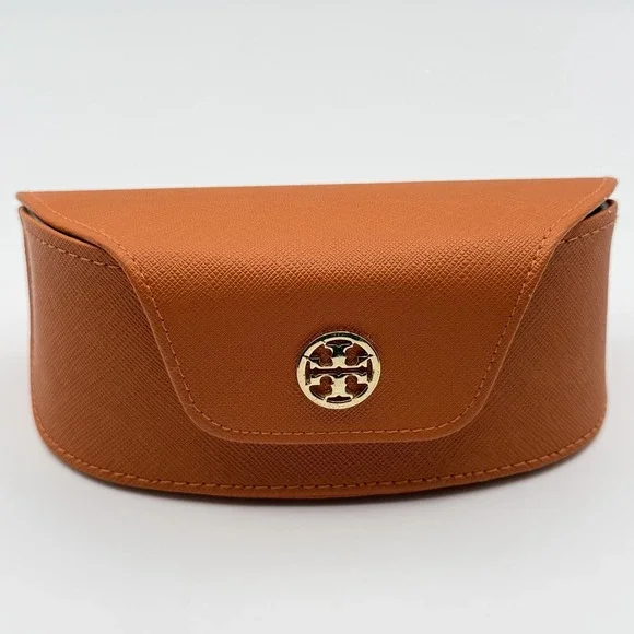 Protective Orange Tory Burch Sunglass Eyewear Case‎ Textured Leather Gold Logo